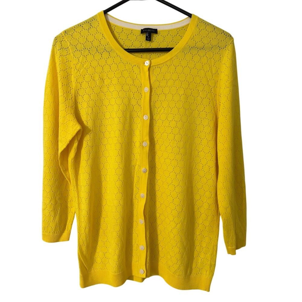 Talbots Yellow 3/4 Sleeve Button Front Cardigan Size Medium